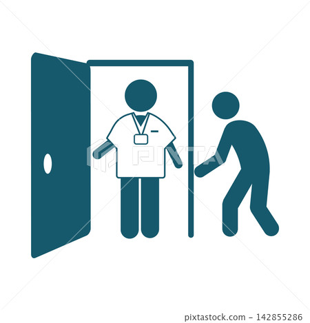 A care worker facing a person through an open door. A care worker facing a person through an open door. 142855286