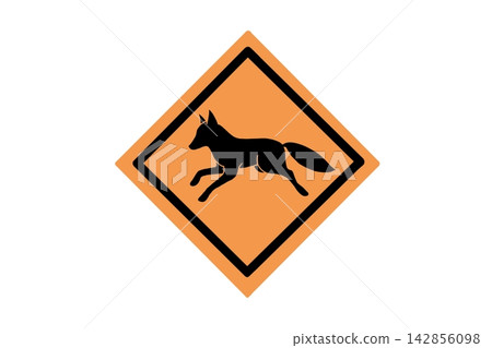 Road sign illustration warning of foxes crossing the road / caution regarding wild animals 142856098