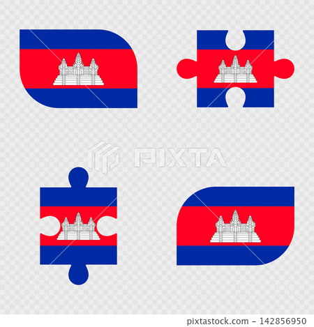 Cambodia Flag Rounded Shapes and Puzzle Set. Cambodia Flag Rounded Shapes and Puzzle Set. 142856950