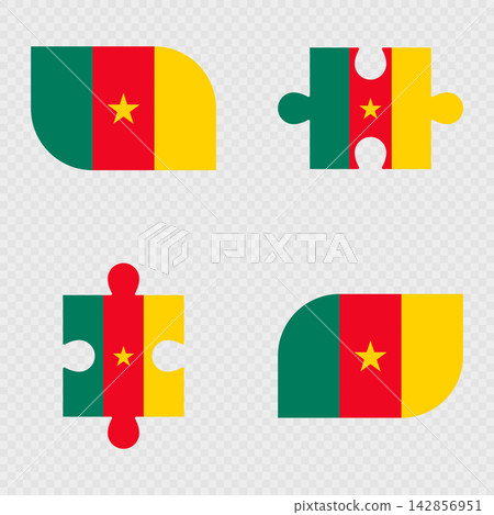 Cameroon Flag Rounded Shapes and Puzzle Set. Cameroon Flag Rounded Shapes and Puzzle Set. 142856951