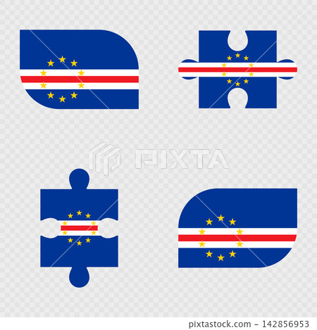 Cape Verde Flag Rounded Shapes and Puzzle Set. Cape Verde Flag Rounded Shapes and Puzzle Set. 142856953