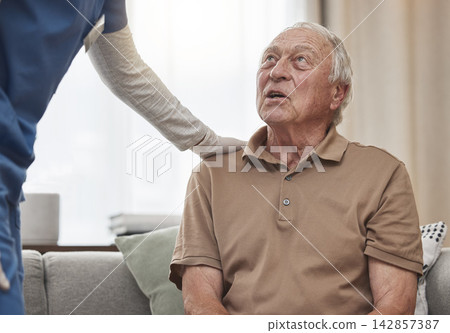 Senior care, man and nurse on sofa with support, advice or kindness at nursing home together. Healthcare, elderly person and caregiver on couch with respect, help and homecare in retirement in lounge Senior care, man and nurse on sofa with support, advice or kindness at nursing home together. Healthcare, elderly person and caregiver on couch with respect, help and homecare in retirement in lounge 142857387