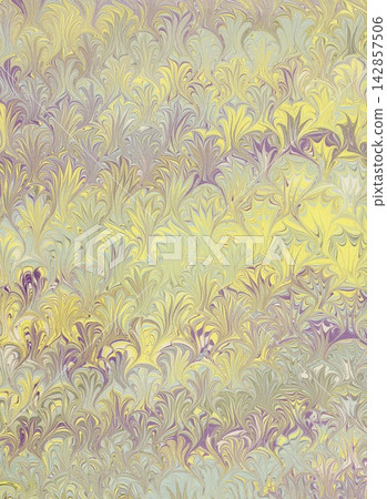 Light blue, yellow, and purple ebru with a peacock iris pattern. Light blue, yellow, and purple ebru with a peacock iris pattern. 142857506