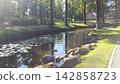 Scenic Park Canal Lined with Big Rocks and Tree Reflections 142858723