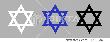 Star of David. Jewish white, blue, black star shape symbols set. Hexagram Jewish Israeli religious logo simple samples. David judaism star icon flat templates. Israel jew faith concept design. Star of David. Jewish white, blue, black star shape symbols set. Hexagram Jewish Israeli religious logo simple samples. David judaism star icon flat templates. Israel jew faith concept design. 142858750