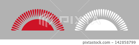Malawi rising sun red, white emblems layouts set. Malawian half sun with radiating rays symbol flat templates from Republic of Malawi flag. Malawi rising sun red, white emblems layouts set. Malawian half sun with radiating rays symbol flat templates from Republic of Malawi flag. 142858799