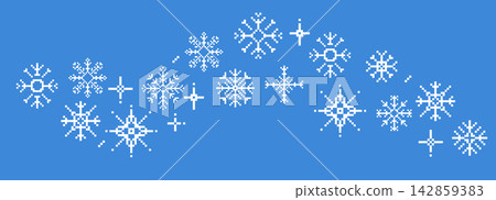 Pixel snowflake wavy winter seamless border. Y2k pixel 8 bit flake, ice crystal Christmas divider, retro gaming elements. Cyber aesthetic, simple holiday ornaments and snowy decorative shapes. Pixel snowflake wavy winter seamless border. Y2k pixel 8 bit flake, ice crystal Christmas divider, retro gaming elements. Cyber aesthetic, simple holiday ornaments and snowy decorative shapes. 142859383