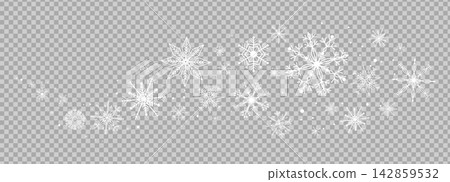 Winter white snowflakes border with elegant snow and frost crystals creating a frozen wave pattern on transparent bg. Elegant golden stars creating a festive frozen frame for seasonal decoration. Winter white snowflakes border with elegant snow and frost crystals creating a frozen wave pattern on transparent bg. Elegant golden stars creating a festive frozen frame for seasonal decoration. 142859532