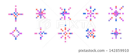 Pixel star retro 8 bit set. Pixel sparkle icons. Shiny game pixel art effect set. Firework burst, space decoration. 90s aesthetics, y2k. Pixel star retro 8 bit set. Pixel sparkle icons. Shiny game pixel art effect set. Firework burst, space decoration. 90s aesthetics, y2k. 142859910