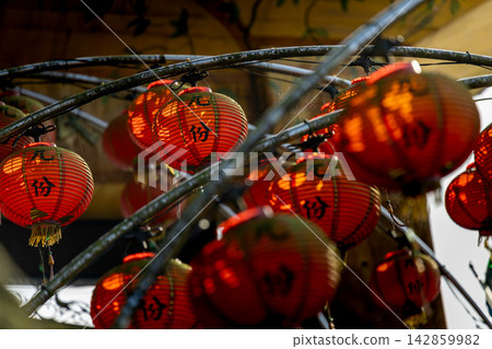 傳統紅燈籠細節特寫 傳統紅燈籠細節特寫 142859982