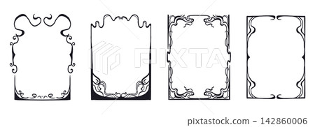Art nouveau frame set with ornate botanical flourishes and decorative borders. Collection elegant vintage ornaments featuring elegant vines, floral emblems, and deco style ornamental elements Art nouveau frame set with ornate botanical flourishes and decorative borders. Collection elegant vintage ornaments featuring elegant vines, floral emblems, and deco style ornamental elements 142860006
