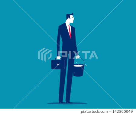 Businessman holding bucket full of water Businessman holding bucket full of water 142860049
