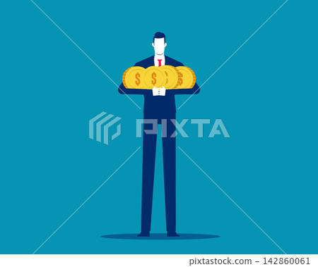 Investment. Businessman holding coins. income concept Investment. Businessman holding coins. income concept 142860061