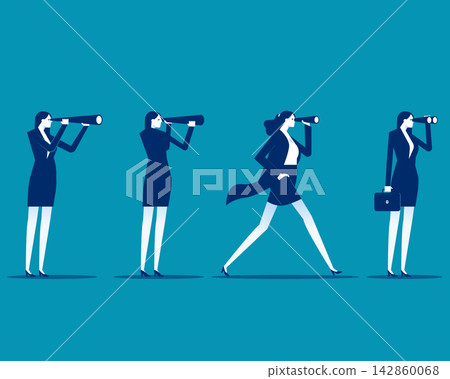 Set of business, Businesswoman with telescopes. 142860068