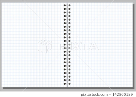 Graph Spiral Notebook Page Wide Centerbound Spread White Blue Grid Silver Coil Printable Stationery Vector Artwork 142860189
