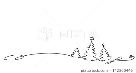 Christmas trees on winter hill. Vector holiday landscape illustration 142860446
