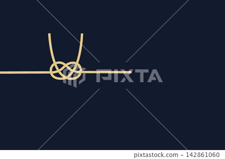 A traditional Japanese design featuring a gold mizuhiki (decorative cord) in an Awaji knot against a navy blue background. A traditional Japanese design featuring a gold mizuhiki (decorative cord) in an Awaji knot against a navy blue background. 142861060