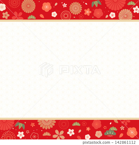 花卉和日式紅色背景邊框 1_square 花卉和日式紅色背景邊框 1_square 142861112