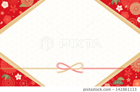 花卉和日式紅色背景框 2_橫向 花卉和日式紅色背景框 2_橫向 142861113