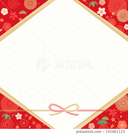 花卉和日式紅色背景邊框 2_square 花卉和日式紅色背景邊框 2_square 142861115