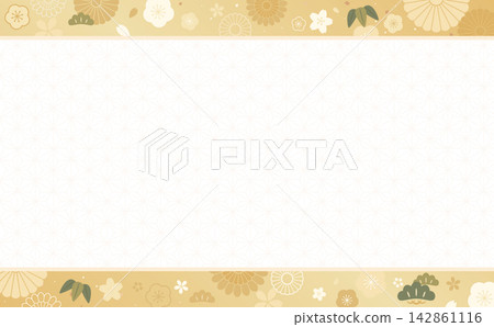 花卉和日式金色背景框 1_horizontal 花卉和日式金色背景框 1_horizontal 142861116