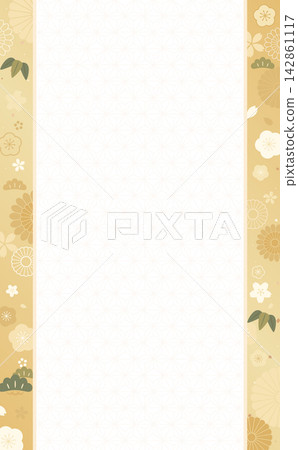 花卉與日式金色背景框 1_直式版 花卉與日式金色背景框 1_直式版 142861117