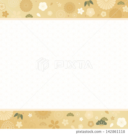 花卉和日式金色背景框 1_square 花卉和日式金色背景框 1_square 142861118