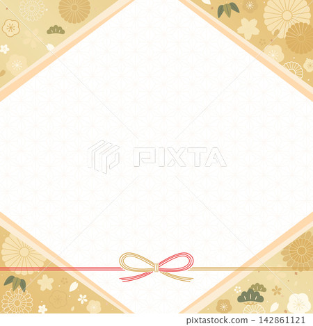 花卉和日式金色背景框 2_square 花卉和日式金色背景框 2_square 142861121