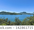 從伊金名島眺望瀨戶內海的美麗群島（夢島街道，上島町，愛媛縣，伊金名，藍天，壯麗景色，觀光，留白） 142861715