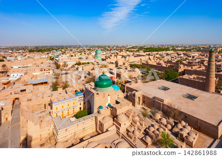 Itchan Kala aerial panoramic view, Khiva Itchan Kala aerial panoramic view, Khiva 142861988