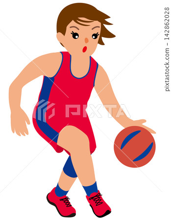 Illustration of female athletes competing in a sports competition - Basketball player in play (2) Illustration of female athletes competing in a sports competition - Basketball player in play (2) 142862028