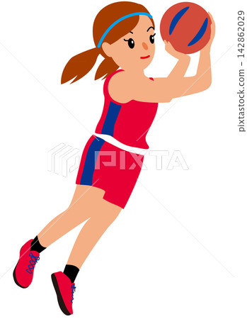 插圖描繪了女運動員參加體育比賽的場景——3名籃球運動員正在比賽 插圖描繪了女運動員參加體育比賽的場景——3名籃球運動員正在比賽 142862029