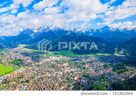 Garmisch-partenkirchen town aerial panoramic view, Germany Garmisch-partenkirchen town aerial panoramic view, Germany 142862064