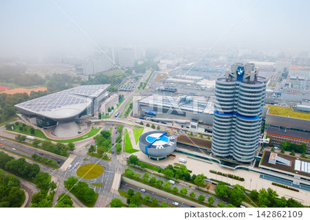 BMW Museum aerial panoramic view, Munich BMW Museum aerial panoramic view, Munich 142862109
