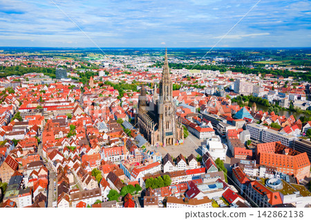 Ulm Minster Church aerial panoramic view, Germany 142862138