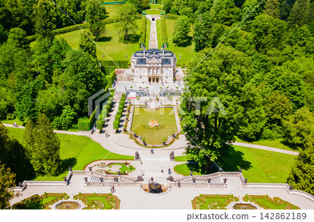 Schloss Linderhof Palace aerial panoramic view Schloss Linderhof Palace aerial panoramic view 142862189
