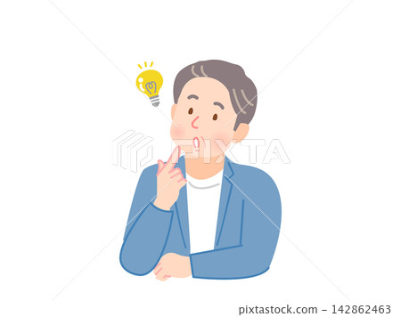 Illustration of a middle-aged man with an idea 142862463