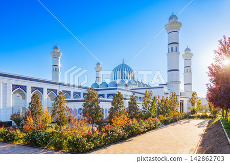 Central Cathedral Mosque of Dushanbe city aerial view Central Cathedral Mosque of Dushanbe city aerial view 142862703