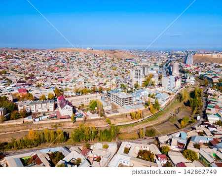Istaravshan city aerial panoramic view in Tajikistan Istaravshan city aerial panoramic view in Tajikistan 142862749