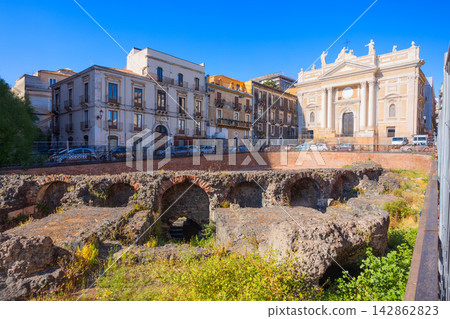 Roman Amphitheater of Catania in Catania city, Sicily 142862823
