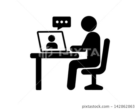 A pictogram representing remote work using a computer at home. A pictogram representing remote work using a computer at home. 142862863