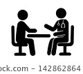 Medical pictogram depicting a doctor interviewing a patient. 142862864