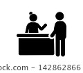 pictogram of a person handling reception duties at a counter. 142862866