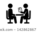 Pictograms of an interviewer and an applicant conducting a job interview. 142862867