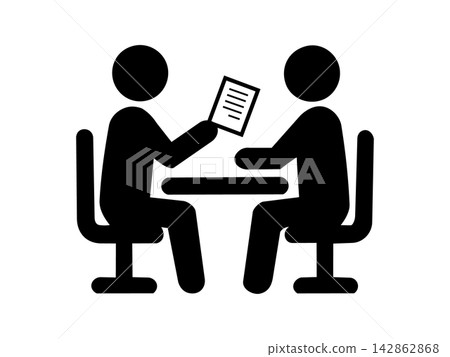 A pictogram of people having a meeting in an office. A pictogram of people having a meeting in an office. 142862868
