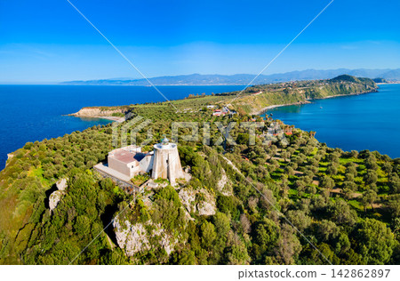 Capo di Milazzo aerial panoramic view, Sicily 142862897