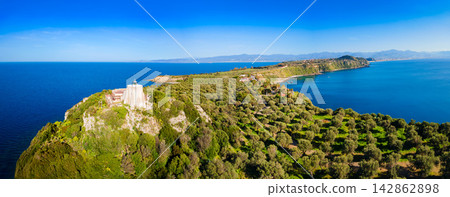 Capo di Milazzo aerial panoramic view, Sicily 142862898