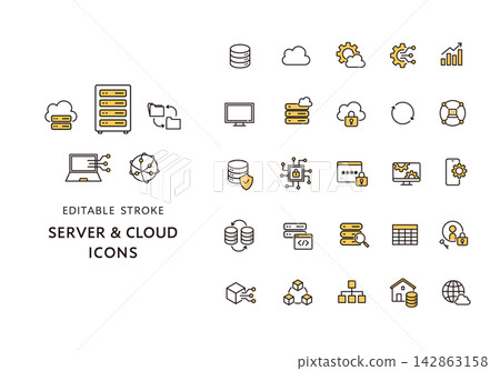 Icon set related to servers and cloud Icon set related to servers and cloud 142863158
