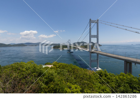 A view of the Kurushima Kaikyo Bridge and the Seto Inland Sea (Imabari City, Ehime Prefecture) A view of the Kurushima Kaikyo Bridge and the Seto Inland Sea (Imabari City, Ehime Prefecture) 142863286