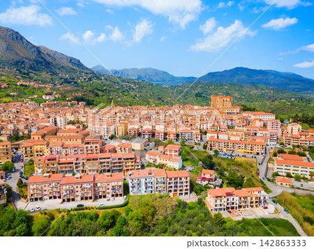 Castelbuono city aerial panoramic view in Sicily, Italy. 142863333